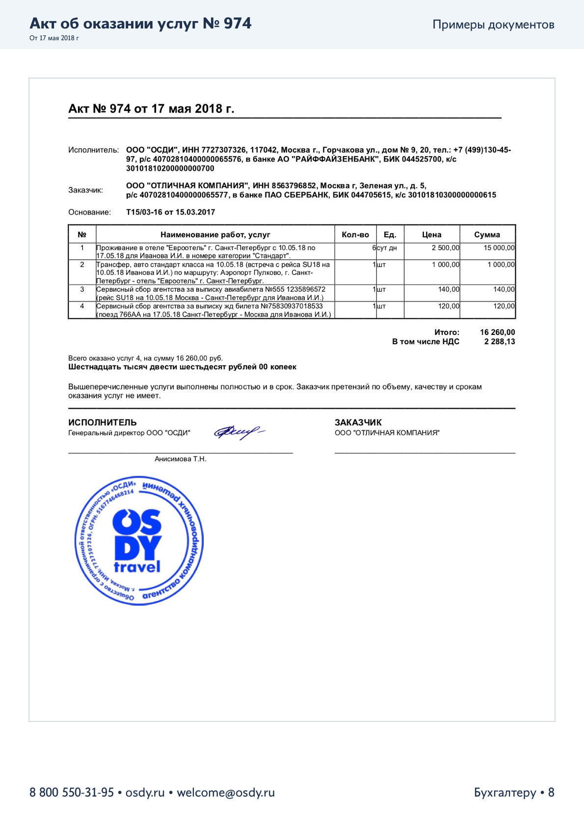 Акт об оказании услуг